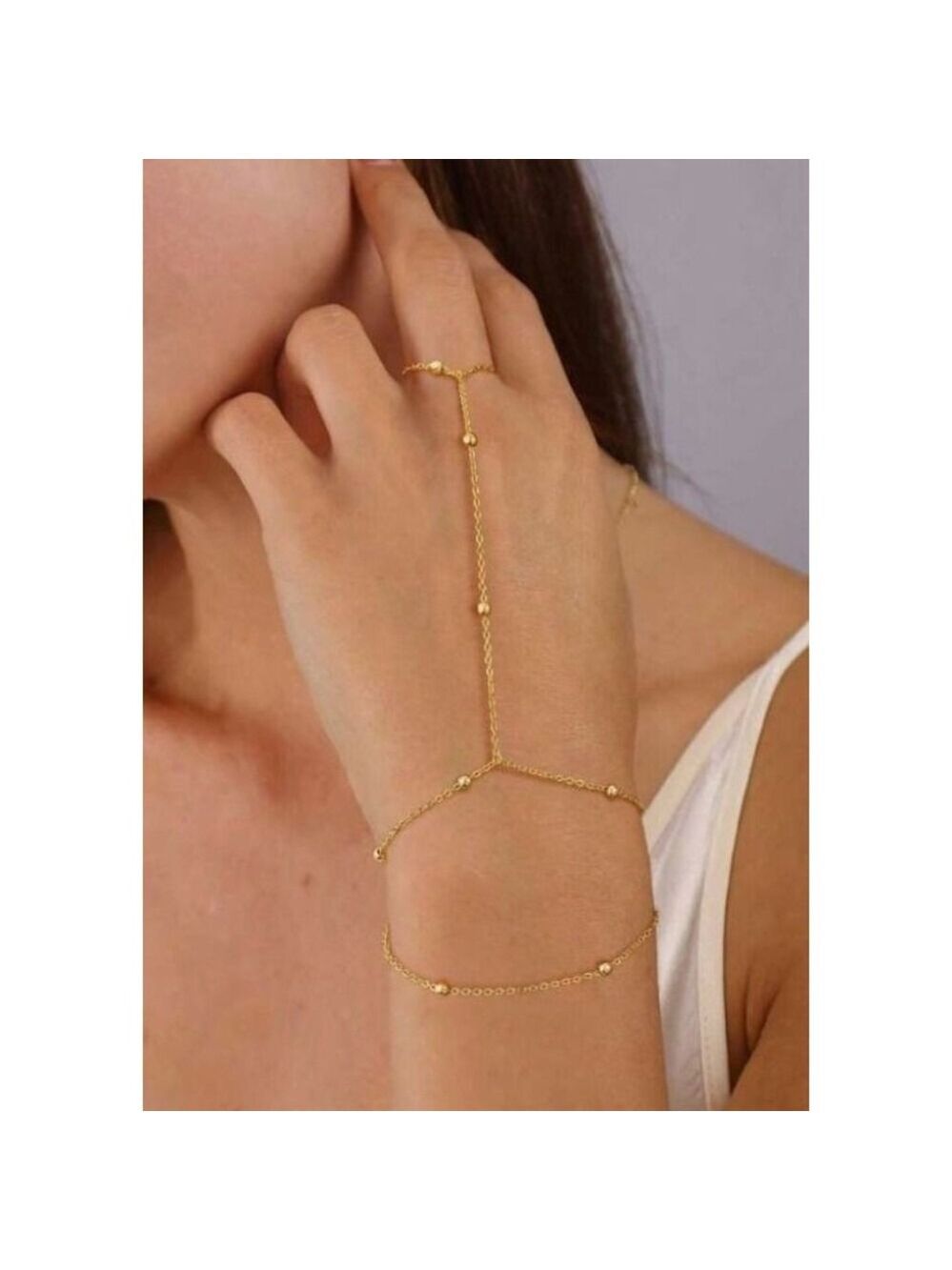 Gold Beaded Hand Chain Bracelet
